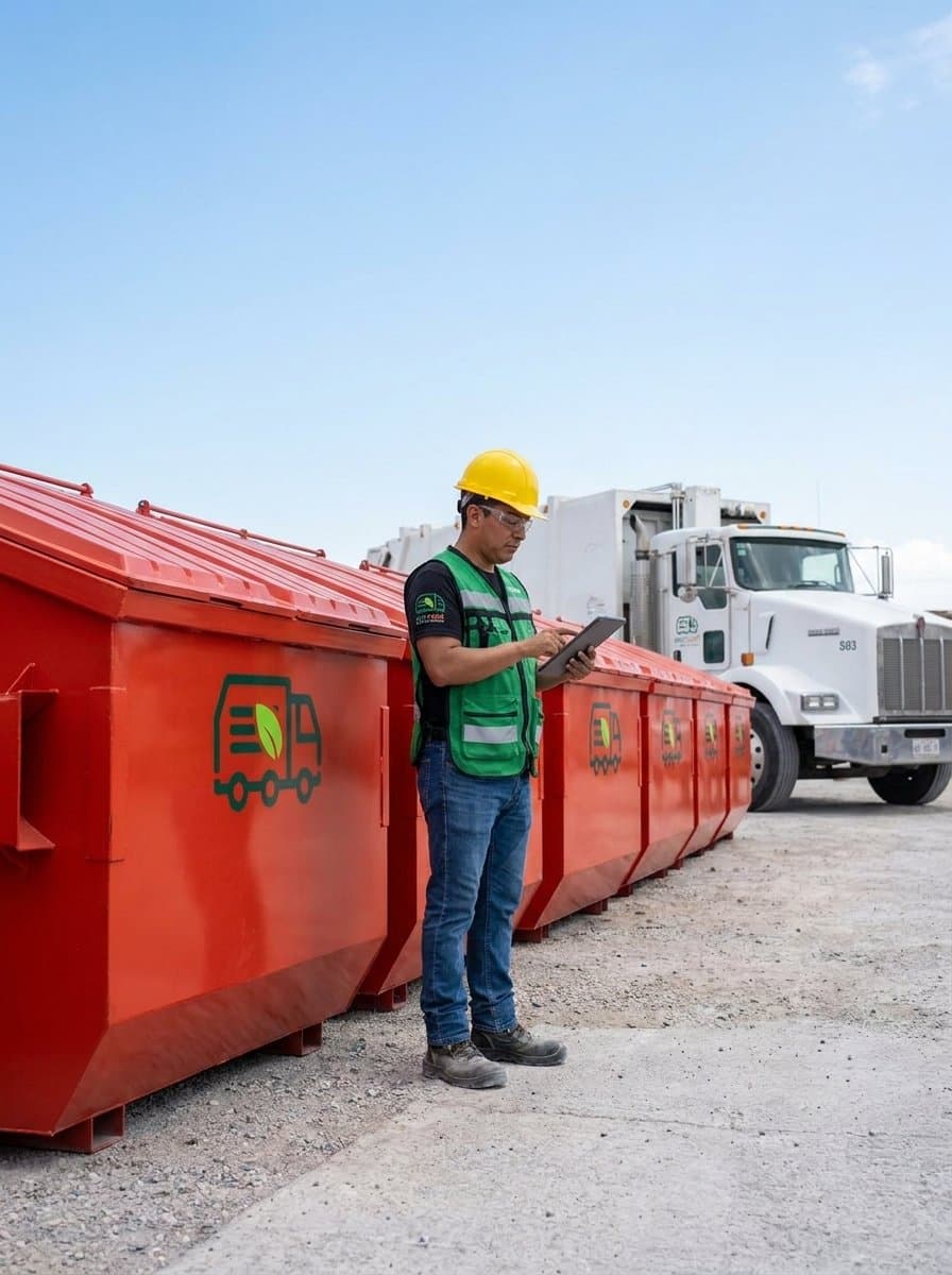 Operador revisando un contenedor metálico en sitio