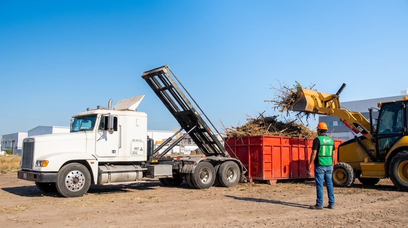 Camión y cargador de Morcast del Norte manejando material para reciclaje